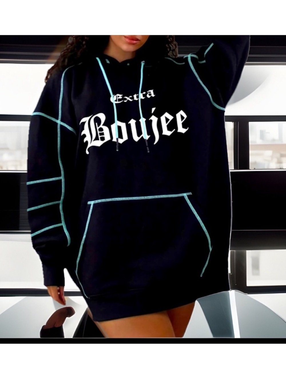 💋EXTRA BOUJEE🥰 Hoodie Long Sleeve Pullover Soft Comfy W/Pocket Loose Mini Dress